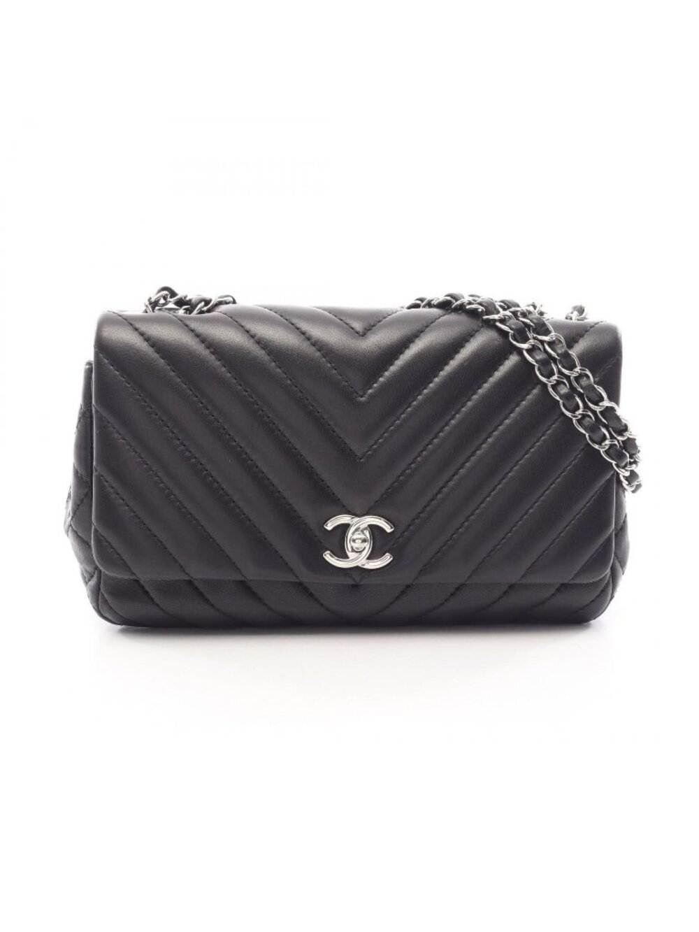 Chanel Shoulder Bag Chevron V-stitch Black Lambskin Chain